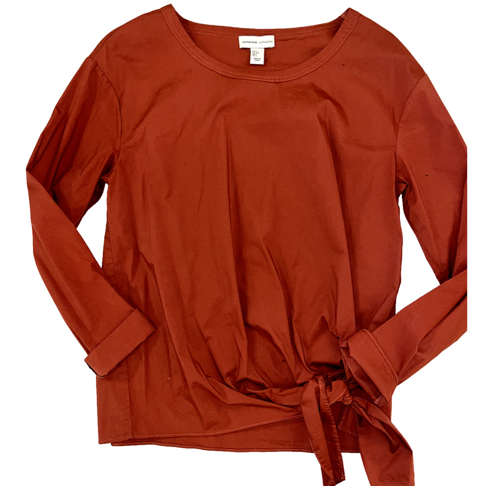 ADRIENNE VITTADINI rust burnt Orange Stretch Cotton Tie Waist tunic Top SMALL